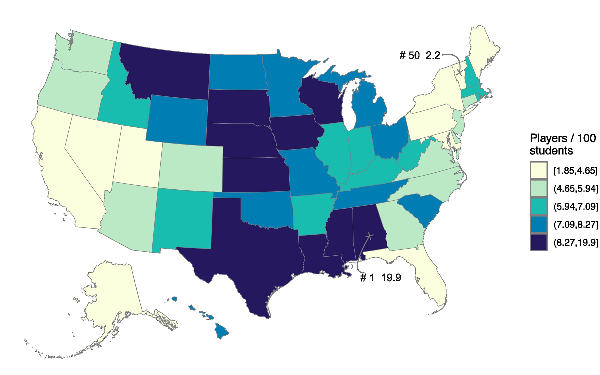 U.S. Public High School Football Participation Rates 2022.